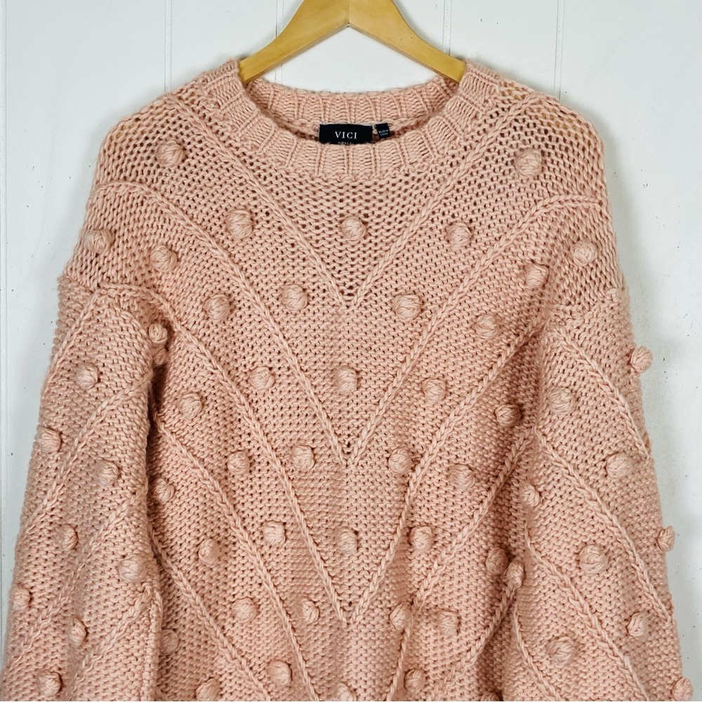 VICI Pom Pom Sweater Pink Balloon Sleeve size Small